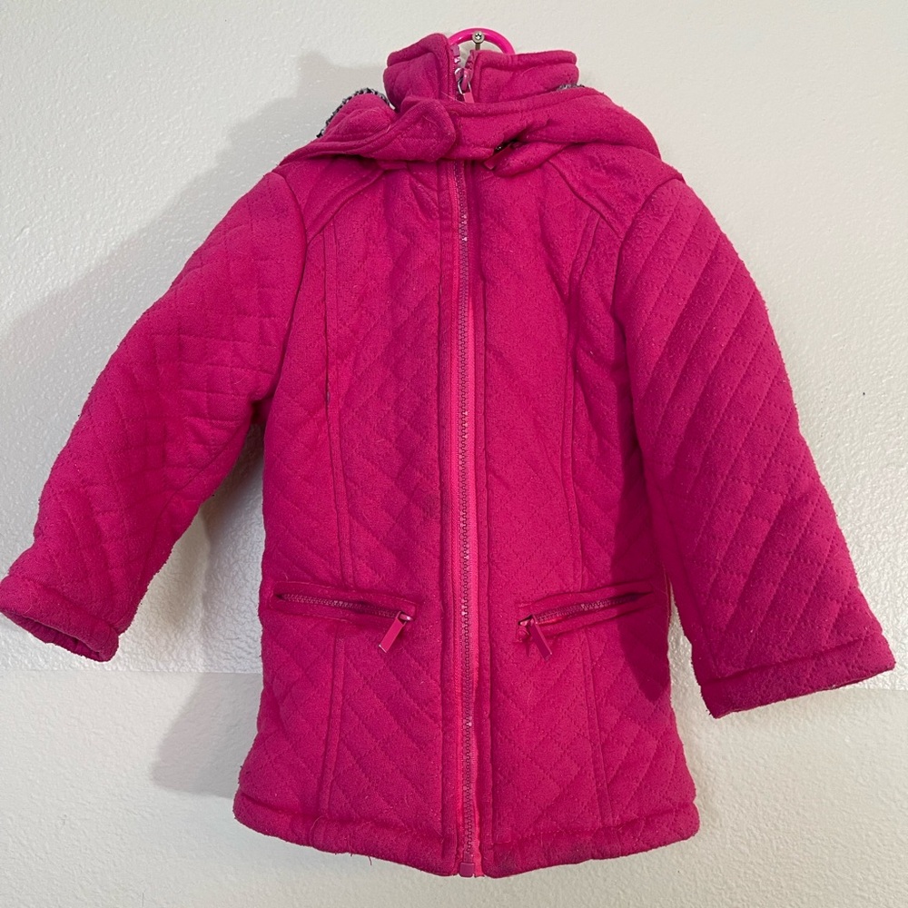 Girls pink fuchsia Quilted Jacket removable hood 4T